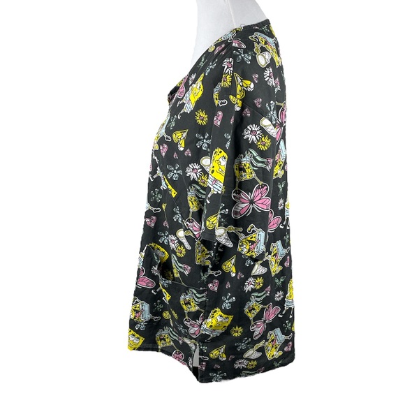Nickelodeon SpongeBob Square Pants Catching ButterfliesScrub Top Black Size 1X - Picture 4 of 7